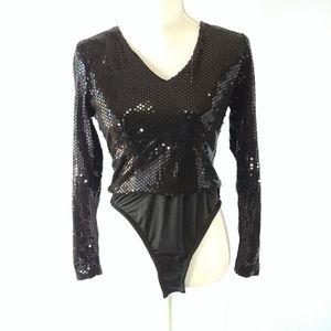 Black Sequin Body Suit - Zip Back
